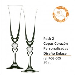 Pack dos Copas de Champán Corazón Personalizadas Diseño Enlace Boda