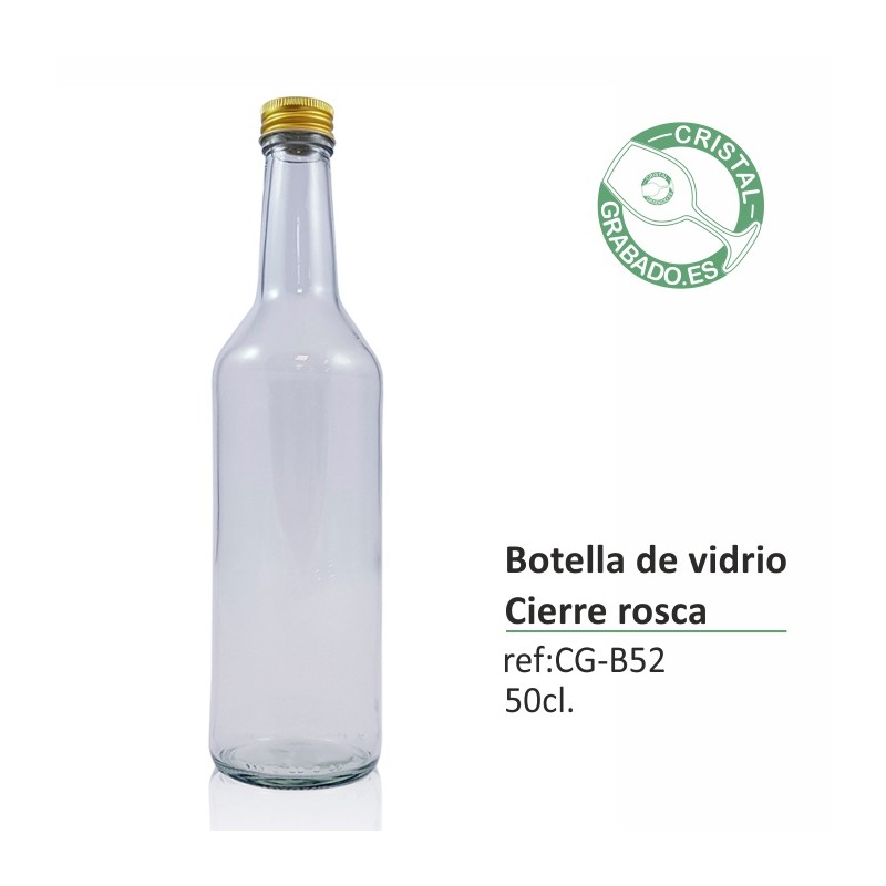 Botella de vidrio 50 cl con cierre de rosca de aluminio grabada