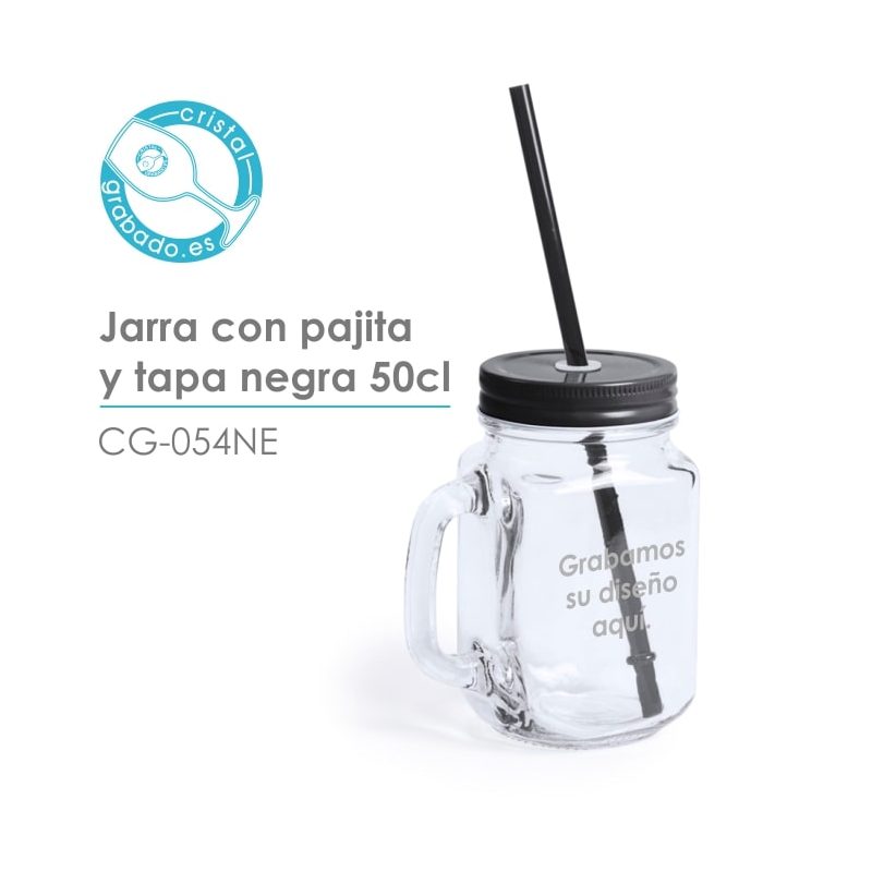 Vaso cristal con tapa y pajita, Jarros Personalizados