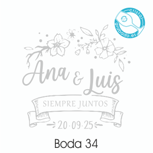 Sello boda floral para personalizar copas y vasos de cristal