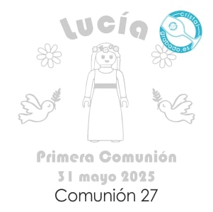 Sello comunión dibujo niña playmobil para personalizar