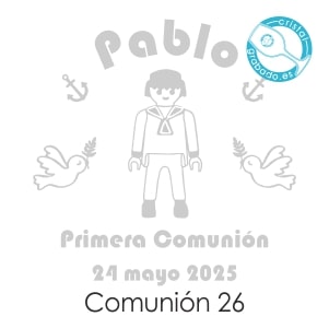 Sello comunión dibujo niño playmobil para personalizar