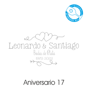 sello aniversario diseño bodas de plata corazones