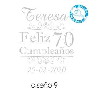 Ejemplo de grabado copas y vasos con motivo de cumpleaños. Diseño 9