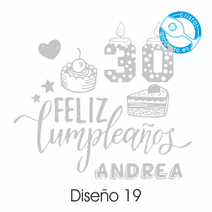 dibujo feliz cumpleaños 30 años personalizar copas y vasos de cristal